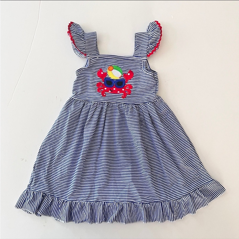 - Honeydew Striped Blue Dress with Crab Design 4/5